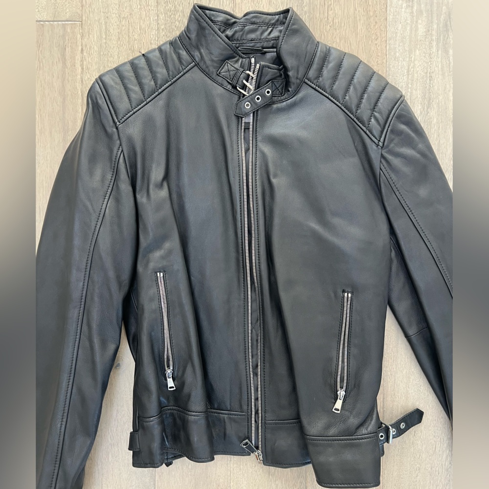 Zara Man XL Black Quilted Leather Jacket